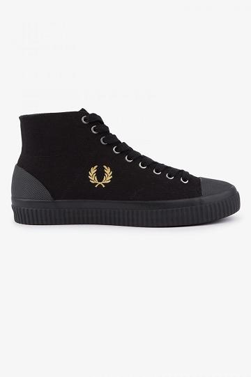 Black Fred Perry Hughes Mid Men's Shoes | PH 1137VRWD